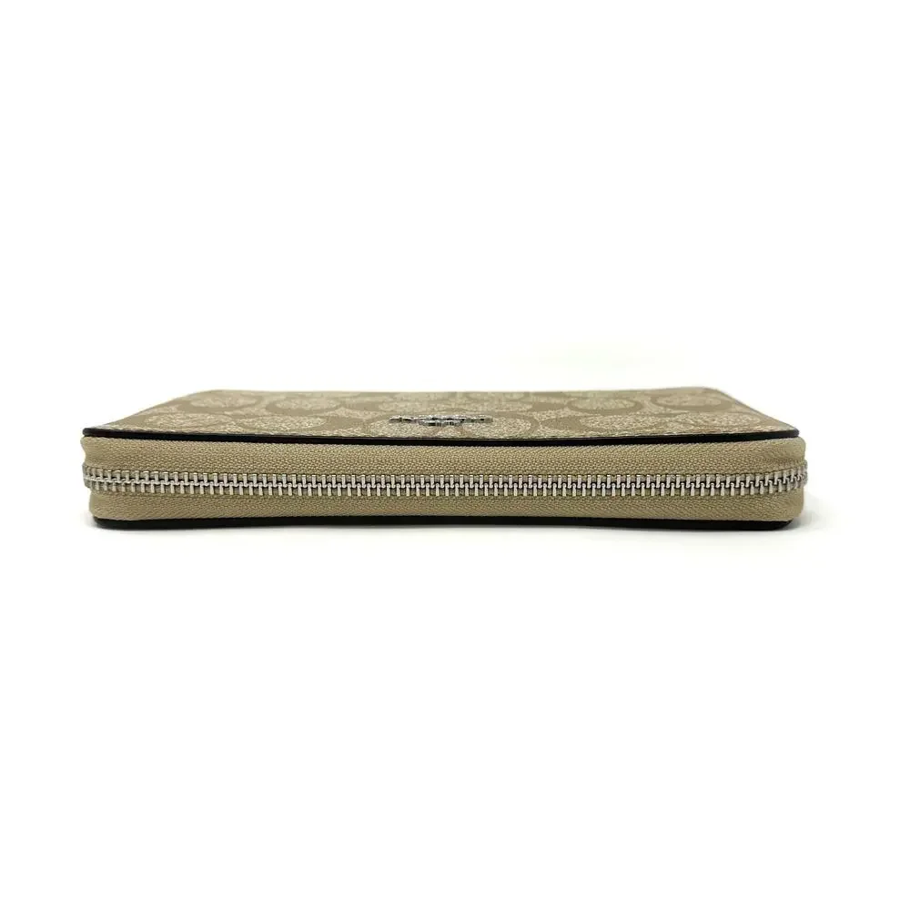 Coach Long Zip Around Wallet in Signature Canvas Light Khaki Ice Purple C4452